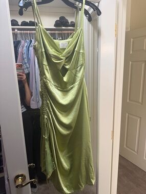 Cowl Neck Satin Midi Dress in Light Green